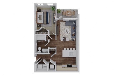 Floor plan for 1 bed, 1 bath, 689 sqft